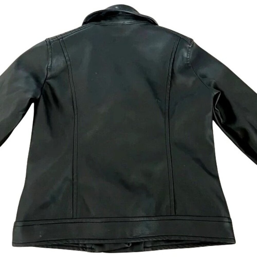Girls Black Faux Leather Moto Jacket With Quilted Shoulder Details & Zip Pockets - Picture 6 of 9